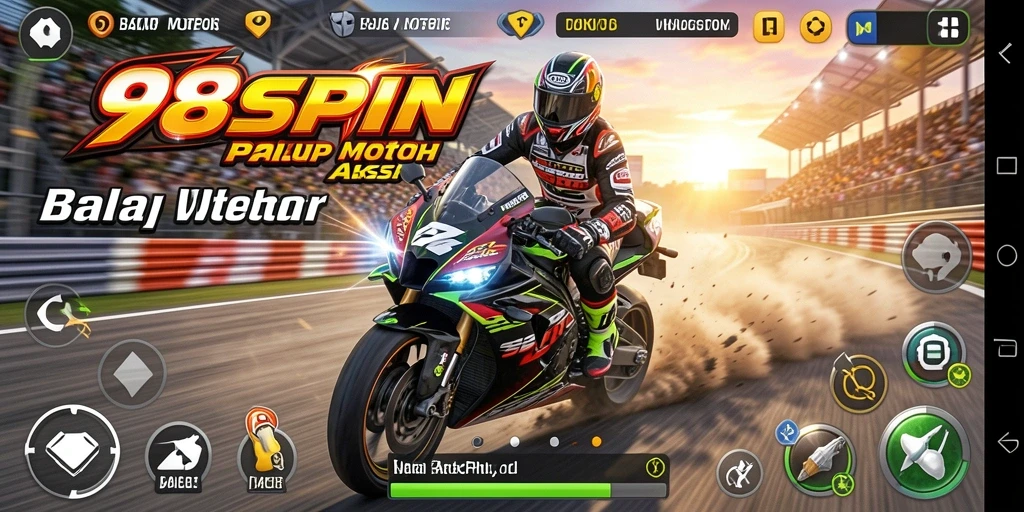 Screenshot gameplay 98SPIN menampilkan balapan motor yang intens dan realistis.