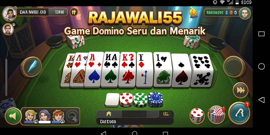 Screenshot utama RAJAWALI55 menampilkan gameplay domino yang menyenangkan.