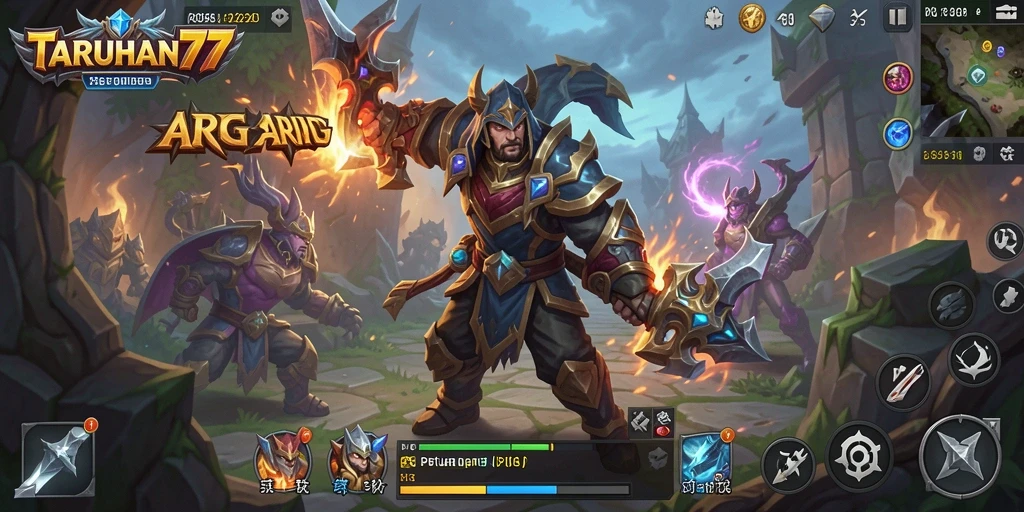 Screenshot gameplay TARUHAN77 menunjukkan karakter beraksi melawan monster.