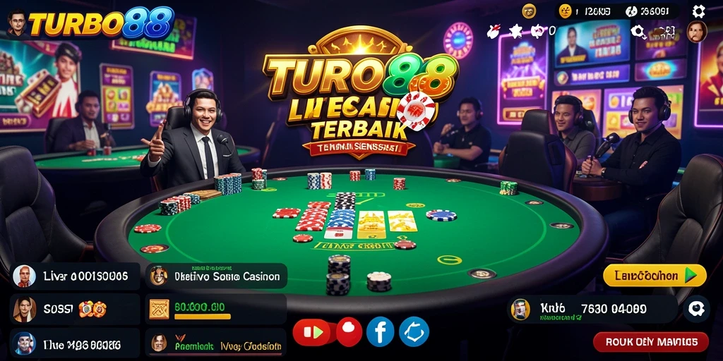 Tangkapan layar utama TURBO88 menampilkan dealer langsung dalam aksi, menciptakan atmosfer kasino yang otentik.